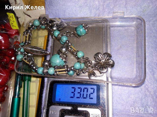 КРАСИВА ФЛОРАЛНА ЛАСТИЧНА МОДНА ЛЯТНА АРТ ГРИВНА ПОСРЕБРЕНА ТЮРКОАЗЕН ТИП 34777, снимка 5 - Гривни - 39144321