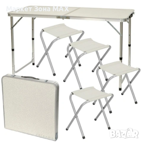 Разпъваш. Сядаш. Наслаждаваш се. Сгъваема маса с 4 стола и място по средата за чадър., снимка 4 - Други стоки за дома - 53078072