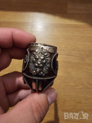 Красива Старинна колекционерска лула за пушене от бриар с  бронзова лъвска глава и бронзови орнамент, снимка 3 - Лули - 41794920