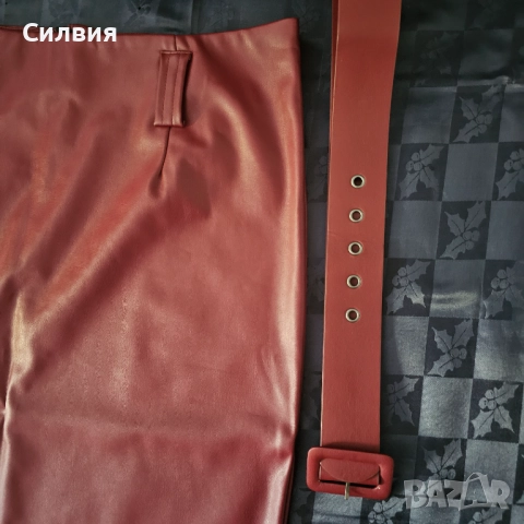 Червена дълга кожена права пола тип "молив" "Body Flirt" XL-XXL размер, снимка 6 - Поли - 52409918