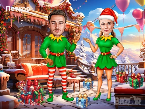 Карикатура по снимка за Коледа! Уникален подарък за любим човек!, снимка 3 - Картини - 52379727