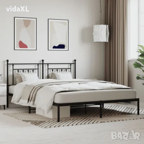 vidaXL Метална рамка за легло с горна табла, черна, 160x200 см, снимка 2 - Спални и легла - 56147298