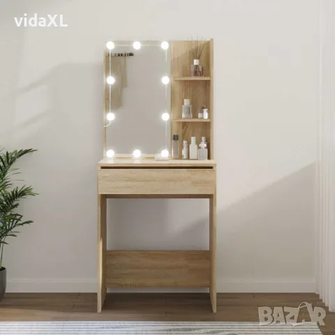 vidaXL Тоалетка с LED, дъб сонома, 60x40x140 см, снимка 2 - Тоалетки - 56147798