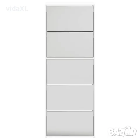vidaXL Шкаф за обувки с огледало, 5 нива, бял гланц, 63x17x169,5 см, снимка 6 - Шкафове - 56146832