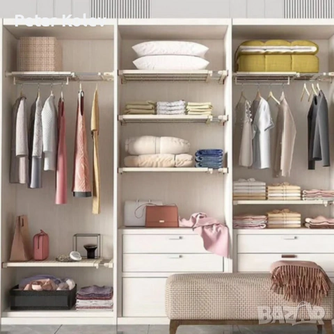 Разтегателен телескопичен рафт без пробиване 50–80 см – универсално решение за кухня, баня и гардеро, снимка 3 - Етажерки - 53514095