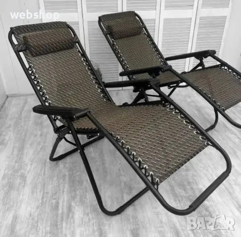 Сгъваем шезлонг с възглавничка за градината или плажа , 175х52 см , до 120кг, снимка 3 - Градински мебели, декорация  - 49927371