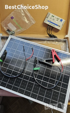 25W 12V монокристален соларен панел комплект с регулируем монтаж и контролер за зареждане, снимка 2 - Къмпинг осветление - 53699865