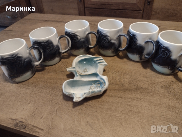 Порцеланов комплект от шест чаши и пепелник нови за топли напитки или за украса., снимка 5 - Други - 44650454
