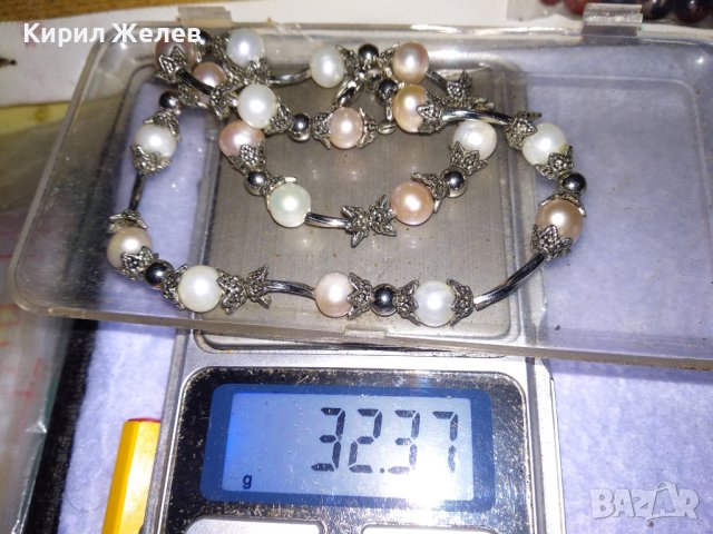 СРЕБРИСТО КРАСИВО НЕЖНО ПЕРЛЕНО ВИНТИДЖ АРТ КОЛИЕ БЕЛИ и РОЗОВИ НАТУРАЛНИ ПЕРЛИ 38886, снимка 4 - Колиета, медальони, синджири - 41865369