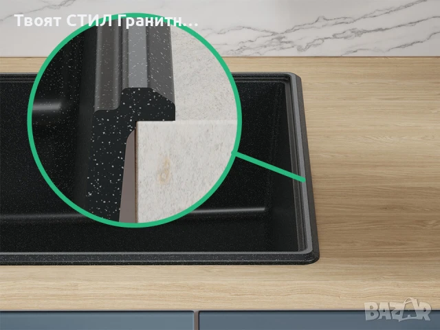 Графит кухненска гранитна мивка Копенхаген 780х500 Top 45, снимка 5 - Мивки - 51139978