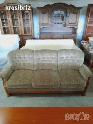 Диван-3ка-Дърво и Плюш -внос от Германия! , снимка 4 - Дивани и мека мебел - 47847452