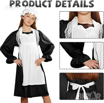 Детски викториански костюм Ficlwigkis за момичета на 12-14 години – карнавален костюм на прислужница, снимка 4 - Детски комплекти - 47793636