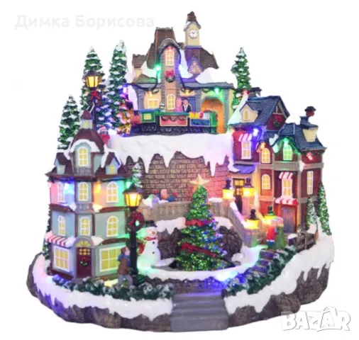 Празнична коледна сцена с LED осветление – Ръчно изработена декорация, снимка 5 - Други - 47557052