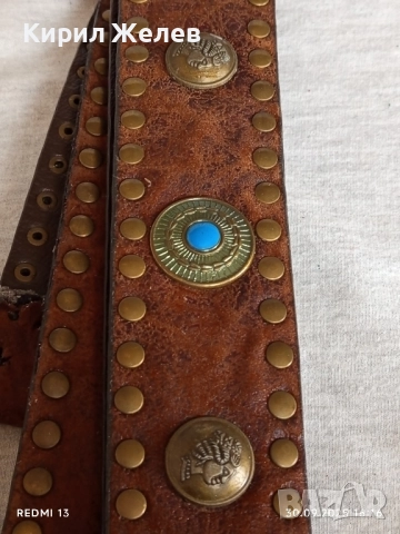 Винтидж естествена кожа дамски колан с капси и декоративни елементи 46940, снимка 7 - Колани - 51893138