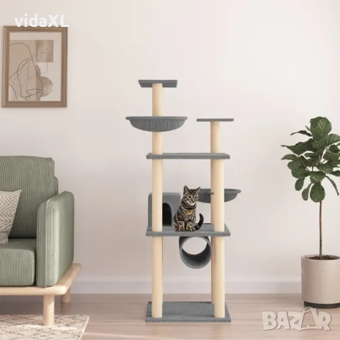 vidaXL Котешко дърво със сизалени стълбове, светлосиво, 141 см, снимка 2 - За котки - 56146347