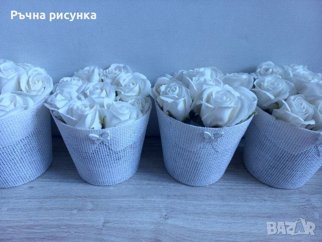 Сватбени кашпи с 9 броя бели сапунени рози, снимка 2 - Декорация за дома - 41672198