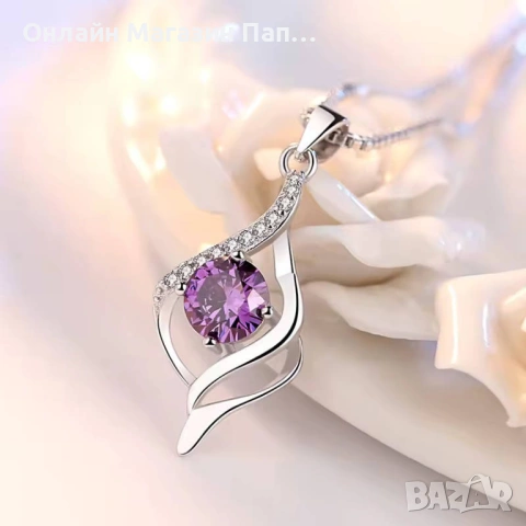 Fanqieliu сребърно колие „Листо“ с цирконий, снимка 9 - Колиета, медальони, синджири - 53044247