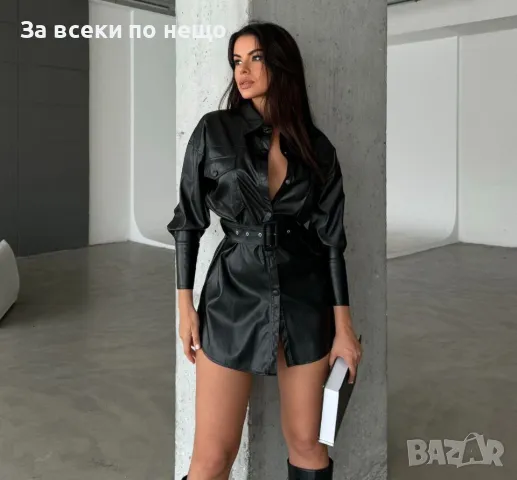 Дамска кожена рокля с коланче Код A173, снимка 6 - Рокли - 47671100