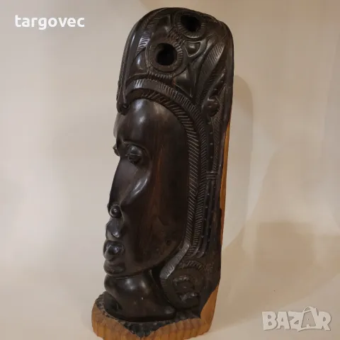 Масивна абаносова африканска фигура статуетка маска, снимка 6 - Антикварни и старинни предмети - 47680663