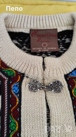 Vintage Christiania men knitted ski sweater size L – мъжка плетена жилетка в стил Hank Cardigan, снимка 4 - Пуловери - 44483021