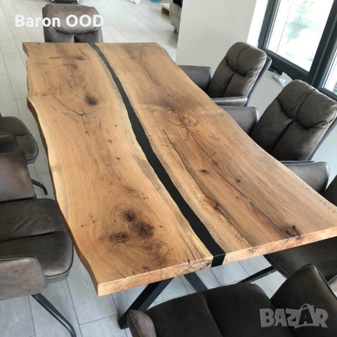 Масивна дървена трапезна маса, маса за хранене Аполон с епоксидна смола