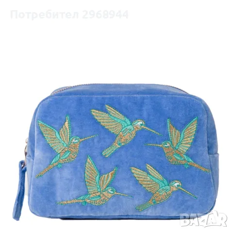 Elizabeth Scarlett Hummingbird Light Blue Velvet Makeup Bagкозметична чанта