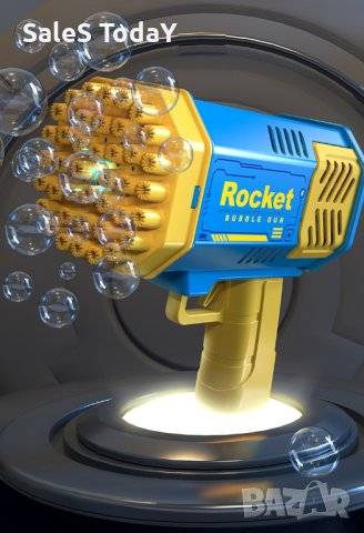 Пистолет за сапунени балони, базука, светеща, USB, 69 дупки , снимка 1