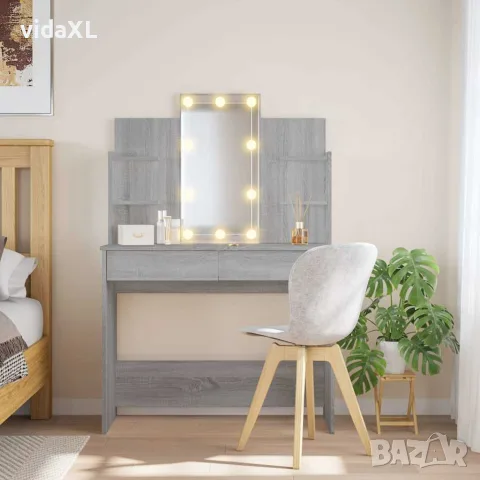 vidaXL Тоалетка с LED лампи, сив сонома, 96x40x142 см, снимка 2 - Тоалетки - 56148092