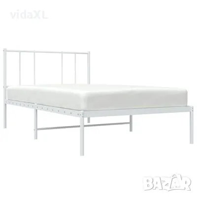 vidaXL Метална рамка за легло с горна табла, бяла, 90x200 см(SKU:352522), снимка 4 - Спални и легла - 49089371