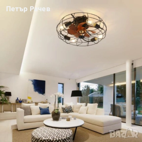 1бр/ Вентилатор за таван с LED осветление, 50 см – индустриален стил, енергоспестяващ DC мотор, 6 ск, снимка 5 - Вентилатори - 53759330