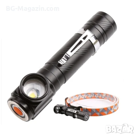 Мощен LED акумулаторен челник за глава 2в1 туристически лед фенер USB за риболов къмпинг палатка, снимка 12 - Къмпинг осветление - 50938502