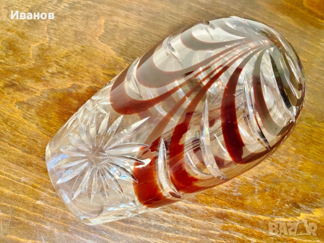 Разпродажба - 30€. Нова Масивна Ръчно изработена Кристална ваза с Флорални мотиви, снимка 7 - Вази - 51480200