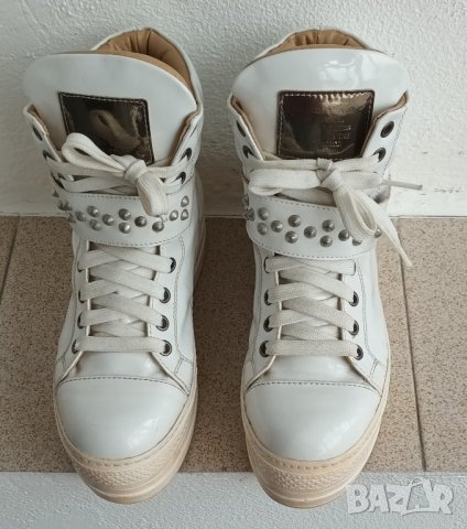 Бели лачени високи обувки с връзки на платформа., снимка 4 - Дамски ежедневни обувки - 41898871