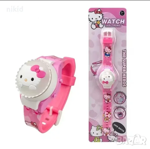 Хелоу Коте Кити Hello Kitty детски часовник въртящ светещ  дигитален 