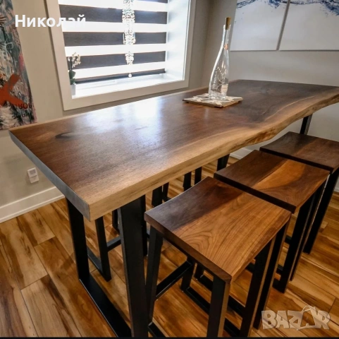 бар маса от масив и желязо , снимка 11 - Маси - 53556156