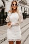 Елегантна дамска рокля в бяло с дълъг ръкав, снимка 1 - Рокли - 42521960