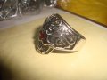 СТОМАНЕН ПИРАТСКИ НЕОГОТИЧЕСКИ ПРЪСТЕН от НЕРЪЖДАЕМА СТОМАНА с 2 ФАСЕТИРАНИ ГРАНАТА 25006, снимка 7