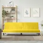 vidaXL Разтегателен диван с поставки за чаши, светложълт, плат, снимка 2