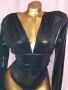  Резервирани Италиянско Черно боди с дълъг ръкав с кожен мокър ефект , снимка 5