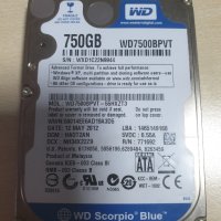 Твърд диск 750GB WD Scorpio Blue 2.5" 8MB WD7500BPVT, снимка 1 - Твърди дискове - 42144884