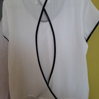 Лятна бяла блуза с черни биета, снимка 4 - Блузи с дълъг ръкав и пуловери - 41712599