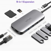 VAVA USB C хъб адаптер с HDMI порт,  3хUSB 3.0 порта,  PD 100W, Gigabit LAN, Четец на SD , Аудио