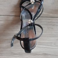 Черни официални сандали с ток и камъчета 36 номер, снимка 5 - Сандали - 41404986