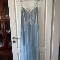 Разкошна нова с етикета парти коктейлна официална дълга рокля тюл дантела нежна синя hm лимитирана , снимка 2 - Рокли - 41328945