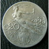 20 центисими 1910, Италия, снимка 1 - Нумизматика и бонистика - 34631569