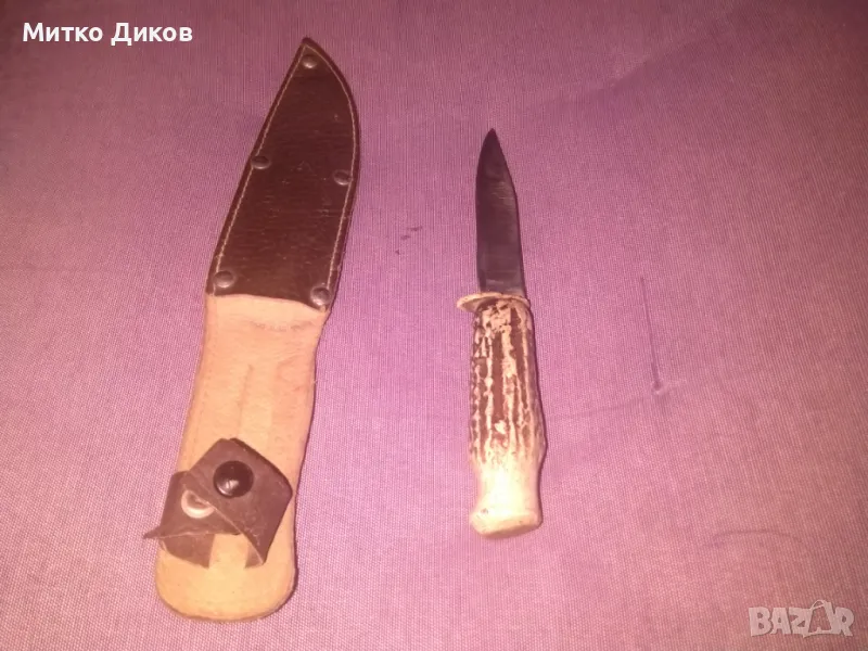 Малък ловен нож елен от соца естествена кожа калъф за колан 170х90мм, снимка 1