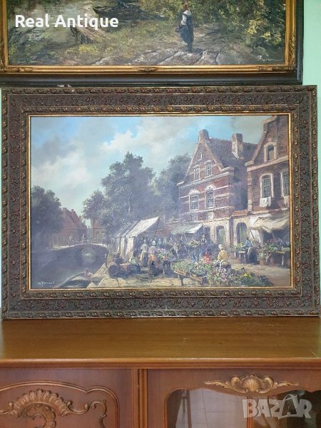 Изключителна антикварна голяма авторска картина масло върху платно , снимка 1