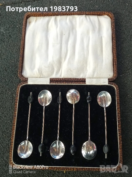 Стар английски сребърен комплект от 6 бр.лъжички., снимка 1