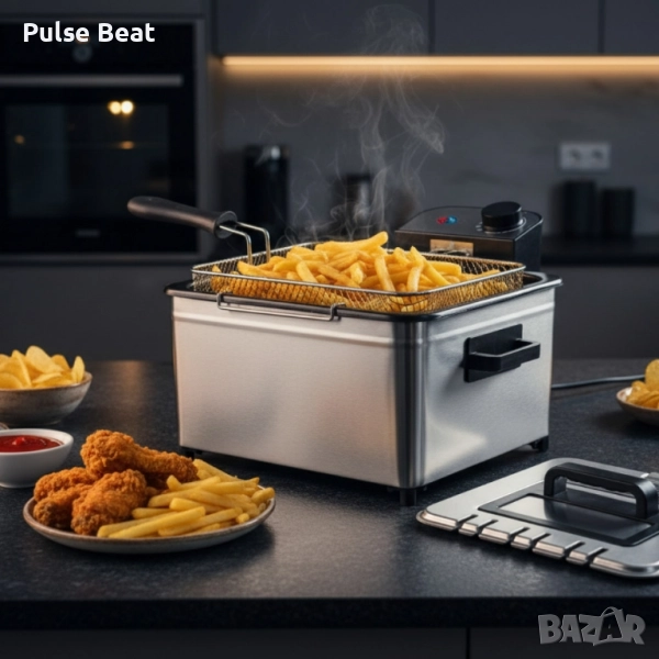 Фритюрник Cheffinger CF-EDP5.0 – 5L, 2000W, неръждаема стомана, 3 кошници, регулируема температура, снимка 1