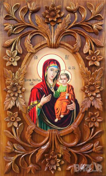 Икона "Дева Мария с Младенеца" - дърворезба, уникат, снимка 1